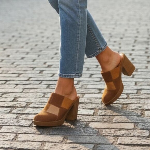 Universal Thread women 10 platform mule 3.5" heels checkered block pattern slip - Picture 2 of 11